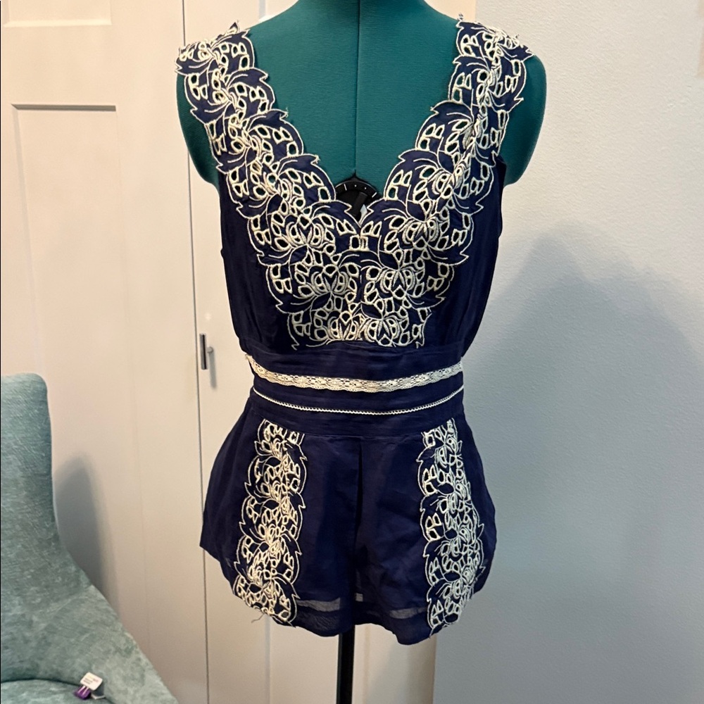 Anthropologie Floreat Navy Blue Top